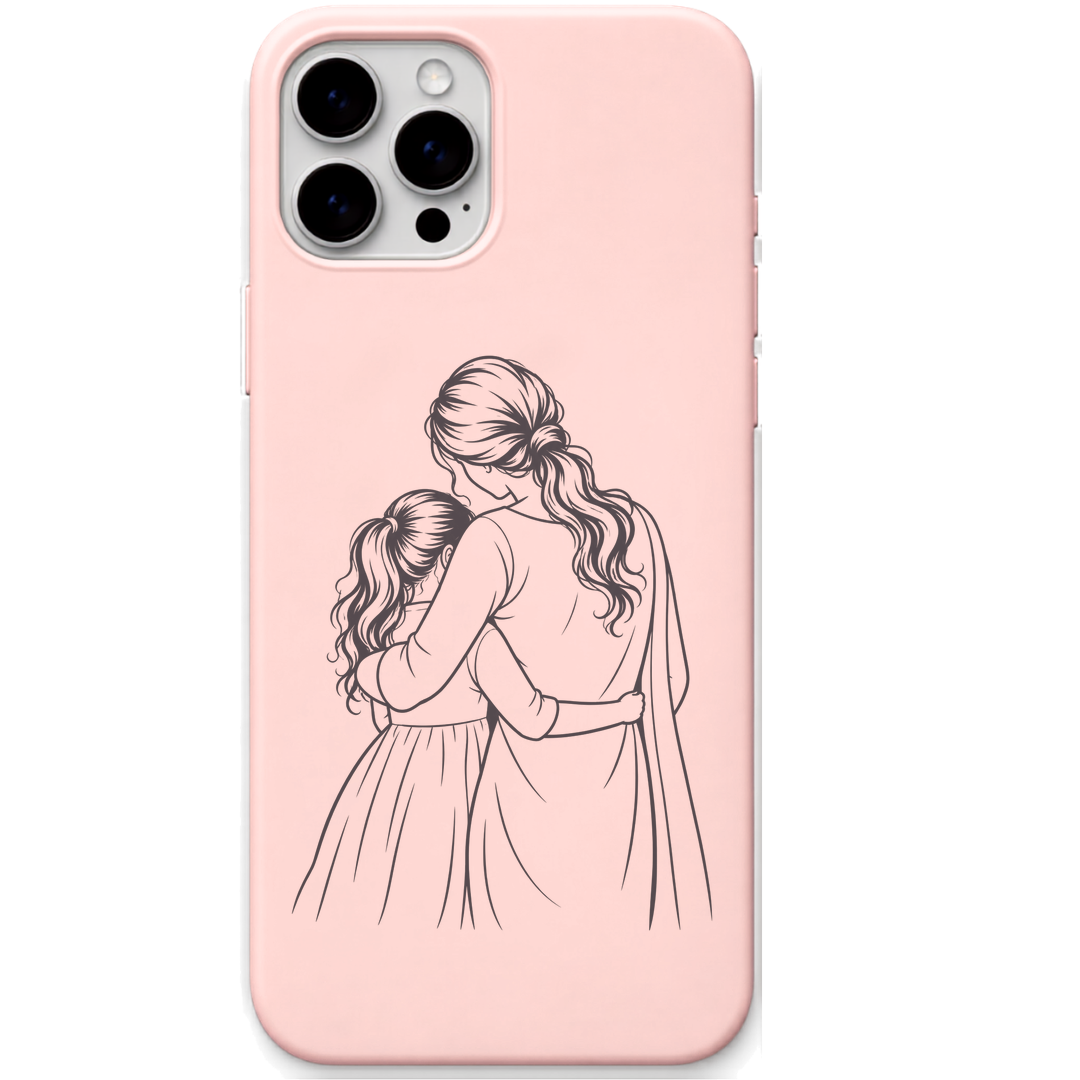 Her First Best Friend mother daughter line art engraved pastel silicone phone cover in Blush Pink