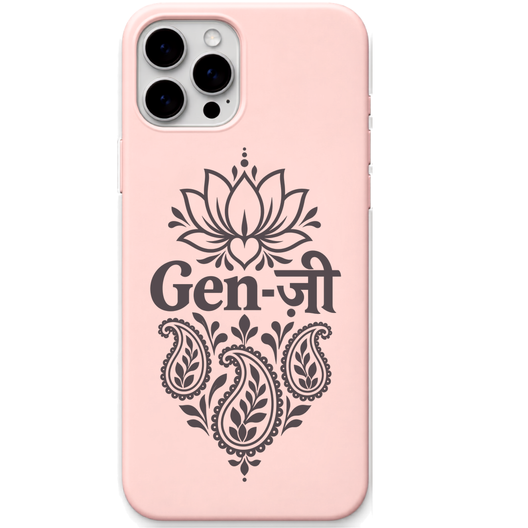 Gen-Zee Desi Roots lotus paisley lettering engraved silicone phone cover in Blush Pink