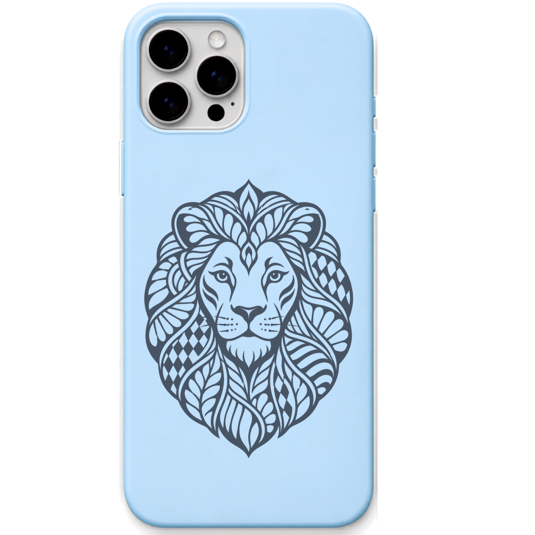 Quiet Courage Lion ornamental lion engraved pastel silicone phone cover in Sky Blue