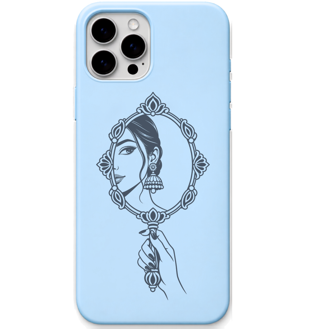 Jhumka Reflection indian mirror illustration engraved silicone phone cover in Sky Blue