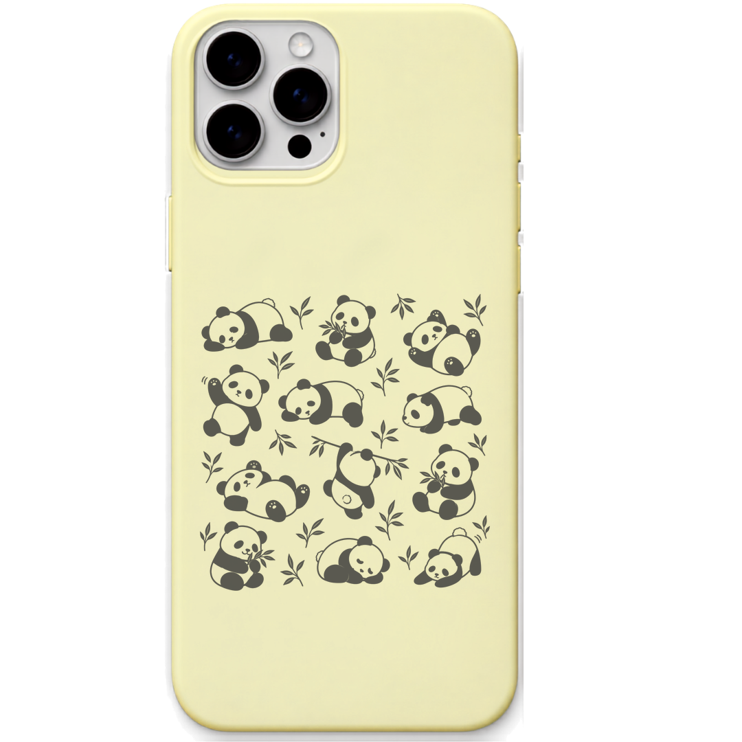Panda Mood Repeat panda all over pattern engraved pastel silicone phone cover in Lemon Yellow