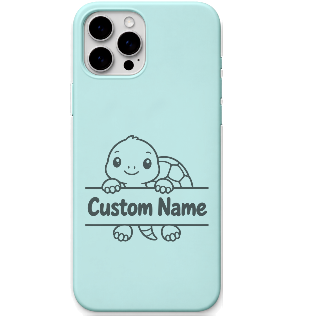 Unhurried Tortoise baby tortoise custom name engraved pastel silicone phone cover in Mint Green