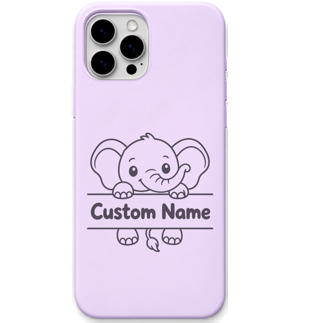 Little Elephant baby elephant custom name engraved pastel silicone phone cover in Lavender
