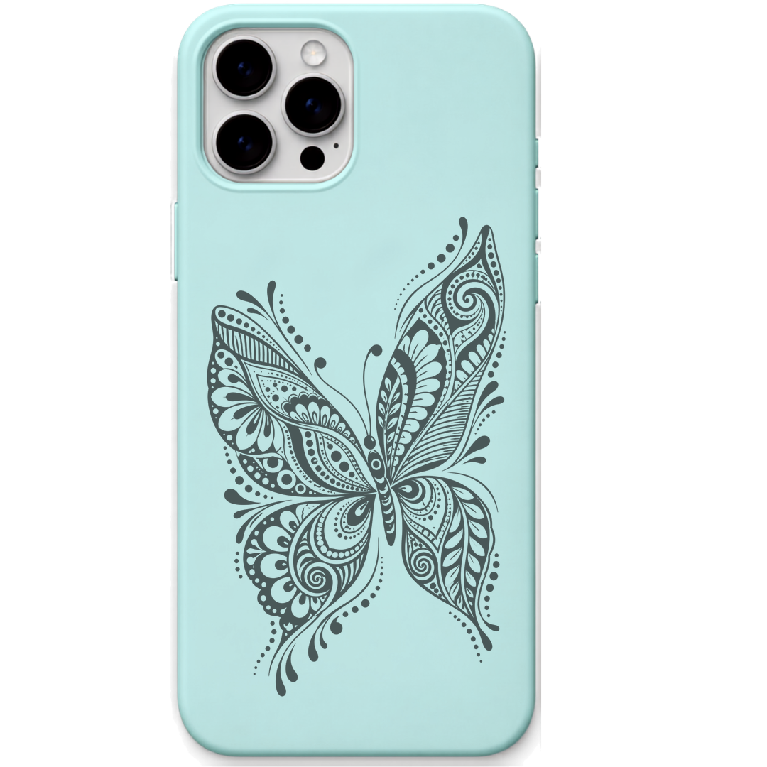 Wings Unbound ornamental butterfly engraved pastel silicone phone cover in Mint Green