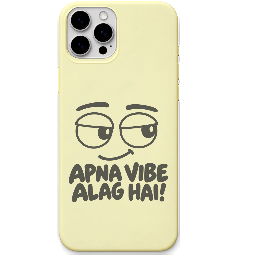 Apna Vibe Alag Hai sassy face hinglish meme engraved pastel silicone phone cover in Lemon Yellow