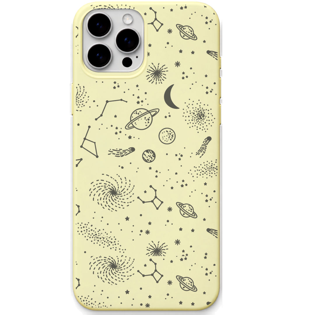 Galaxy Wanderer engraved silicone phone cover in Lemon Yellow