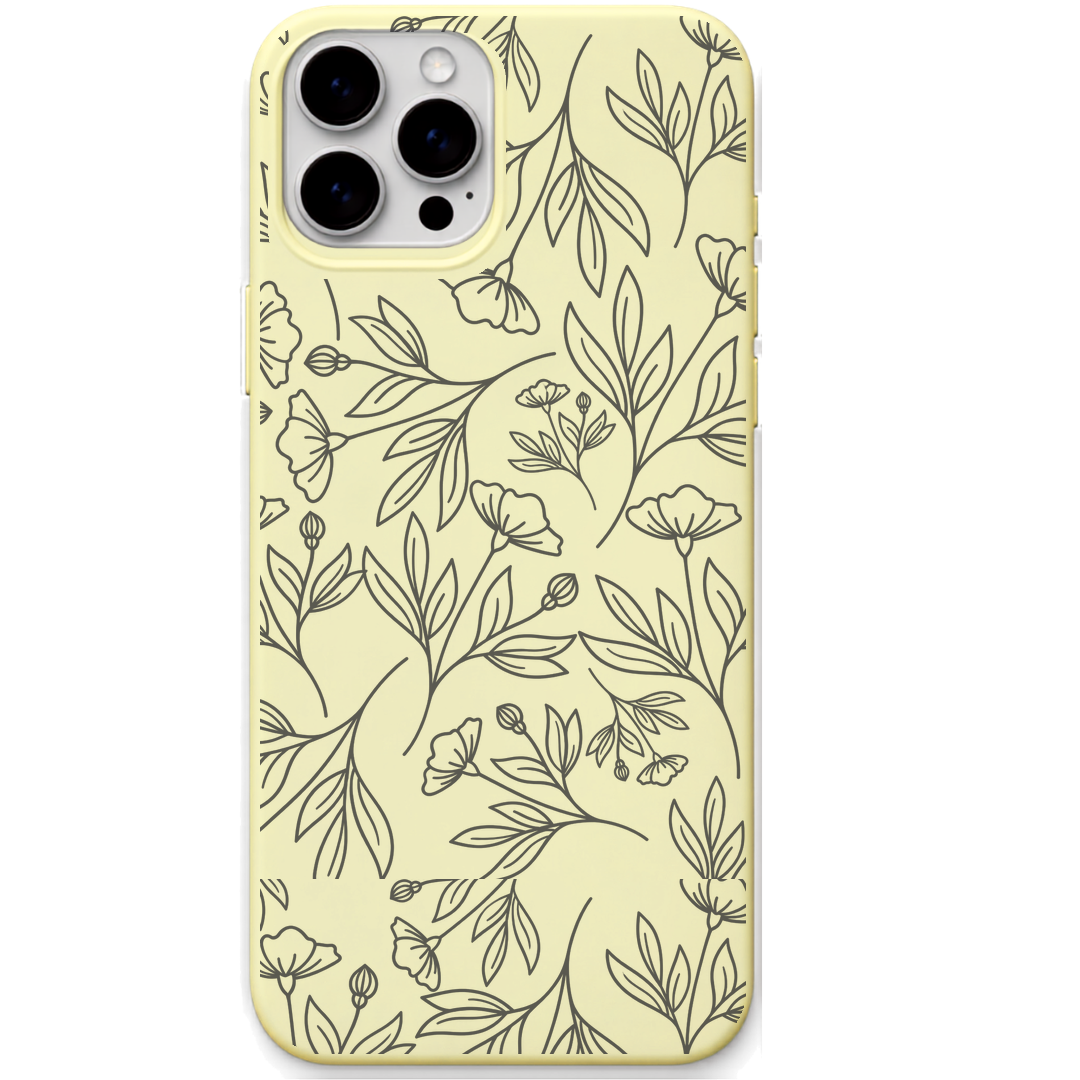 Wildflower Drift engraved silicone phone cover in Lemon Yellow