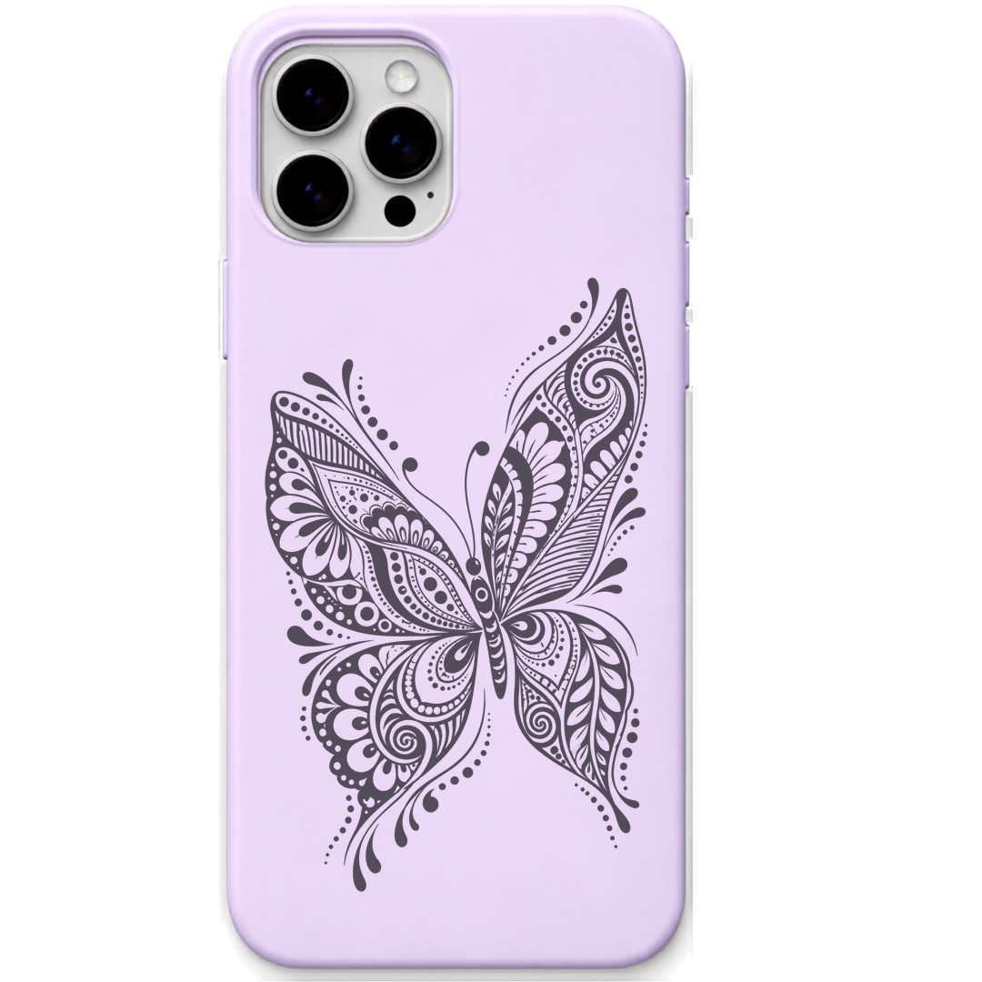 Wings Unbound ornamental butterfly engraved pastel silicone phone cover in Lavender