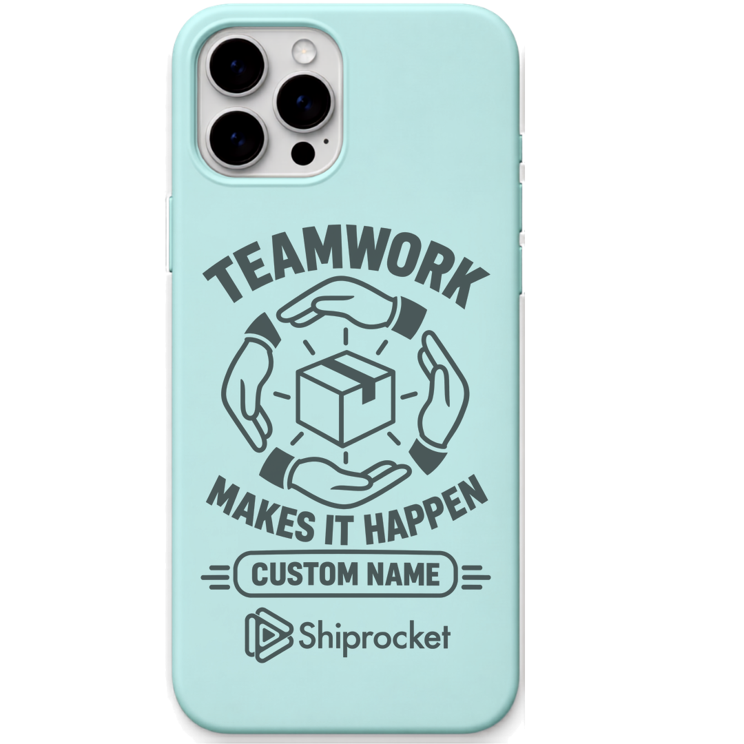 Shiprocket Teamwork + Name engraved phone cover in Mint Green