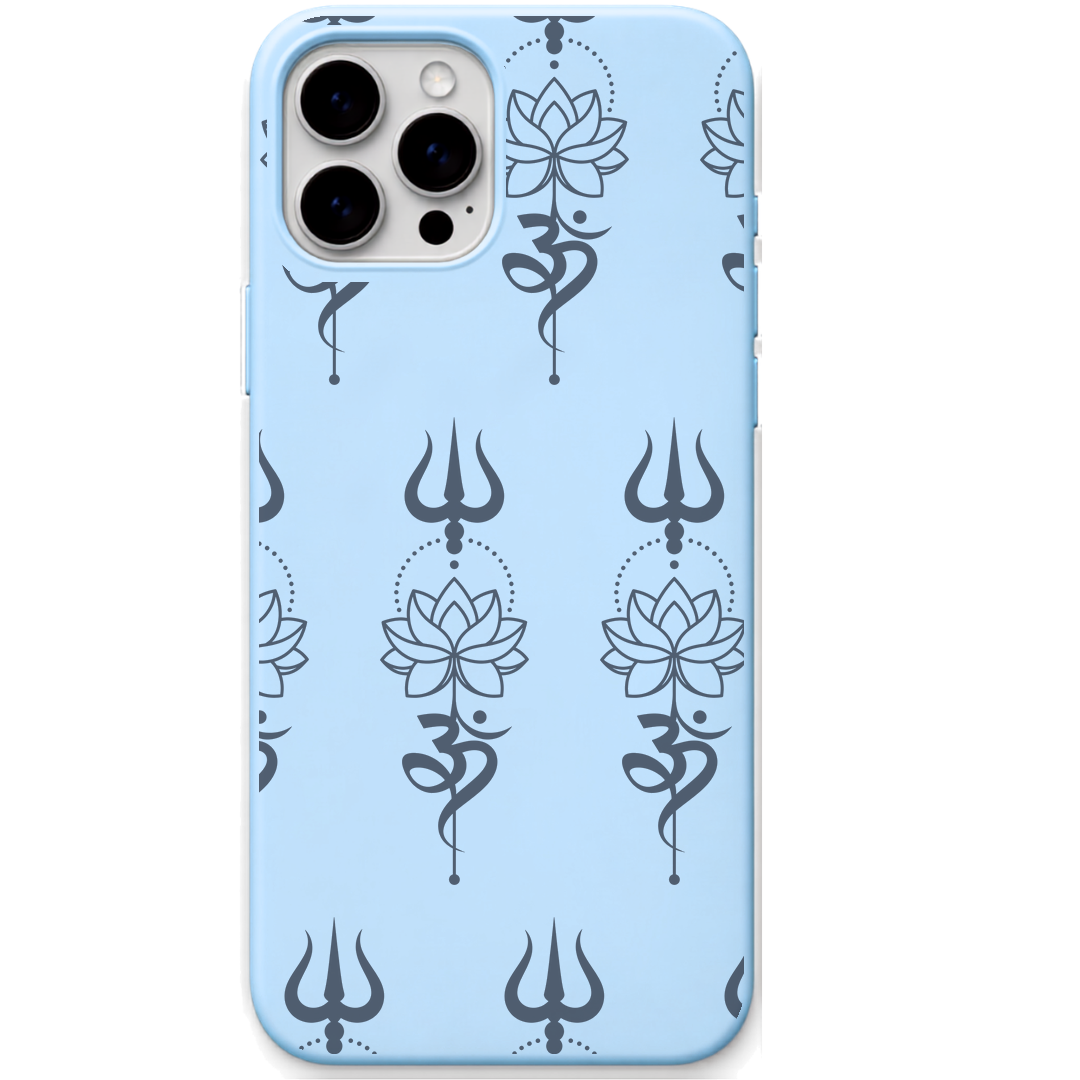 Trishul Lotus Om engraved silicone phone cover in Sky Blue