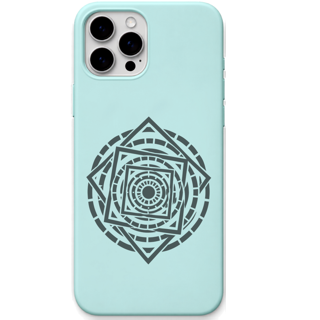 Infinite Windows nested geometric mandala engraved pastel silicone phone cover in Mint Green