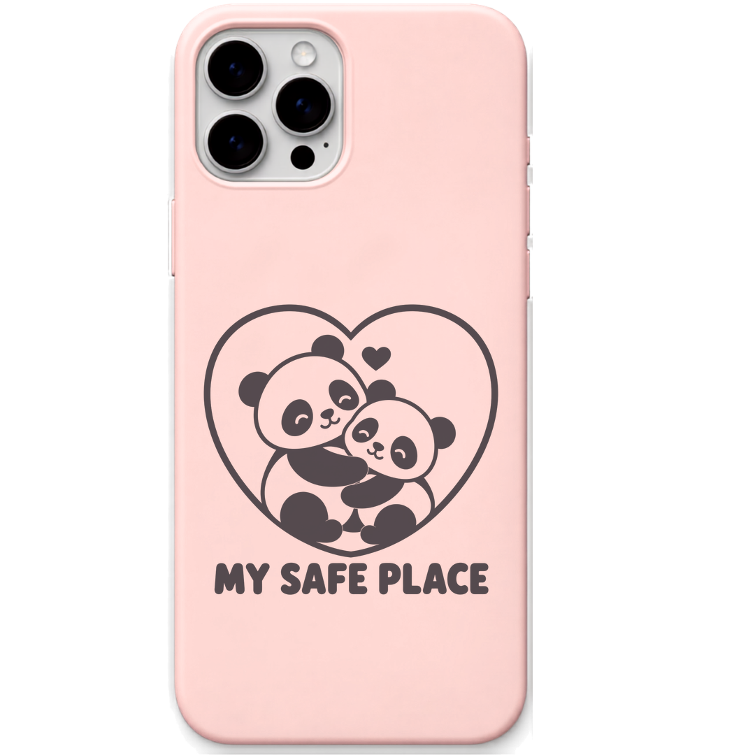 My Safe Place Pandas panda heart hug engraved pastel silicone phone cover in Blush Pink