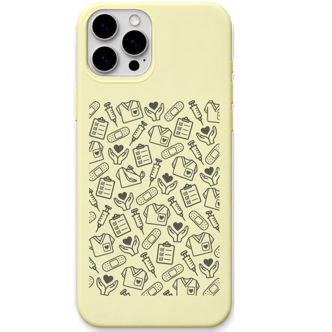 Nurse Care Medical Pattern engraved silicone phone cover in Lemon Yellow