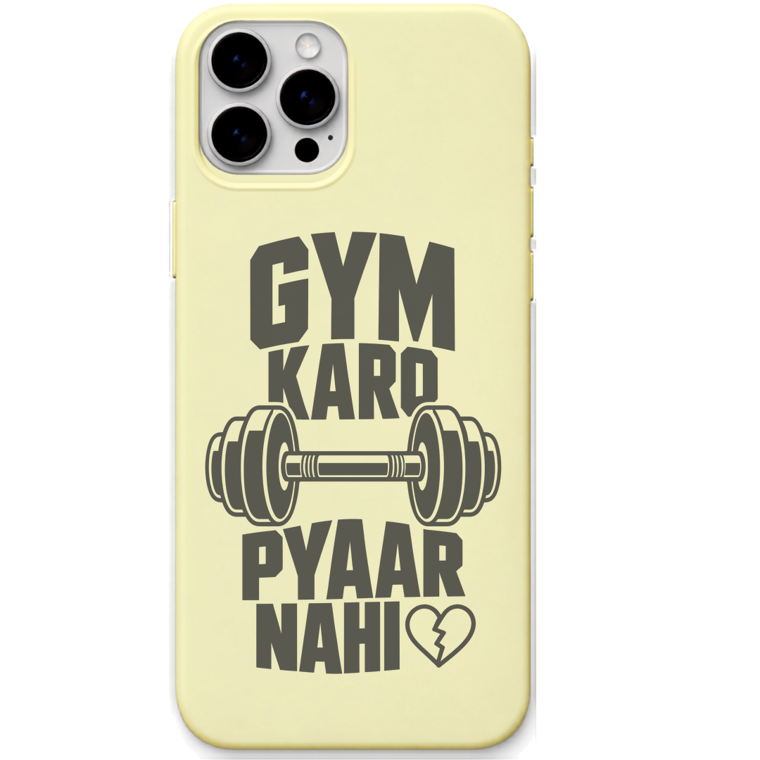 Gym Karo Pyaar Nahi gym lover meme engraved silicone phone cover in Lemon Yellow