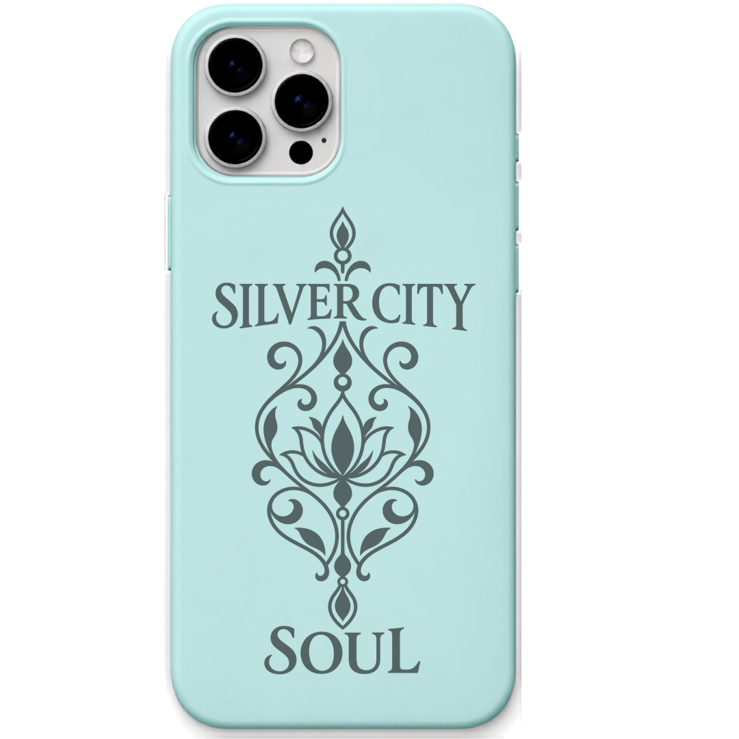 Silver City Soul engraved pastel silicone phone cover in Mint Green