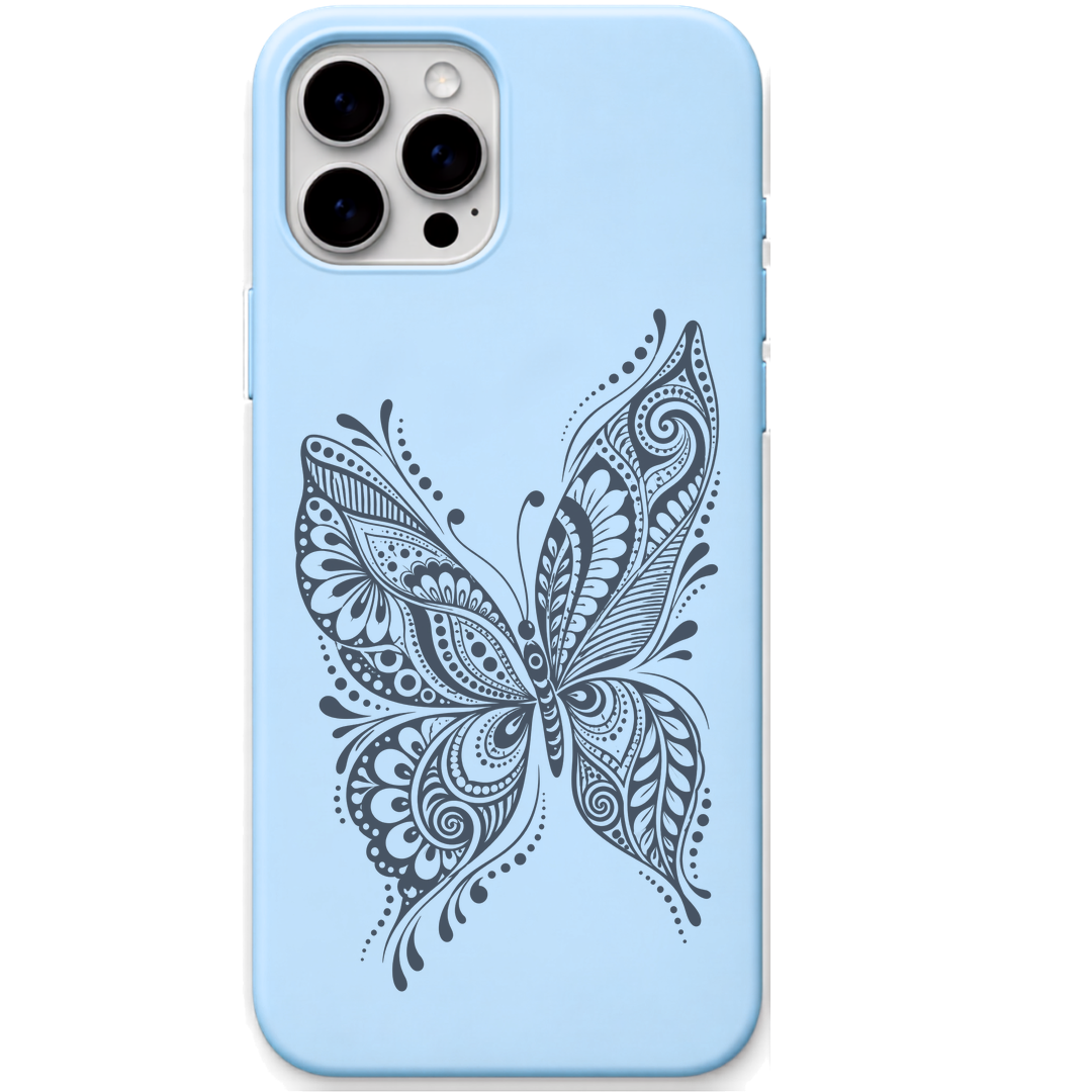 Wings Unbound ornamental butterfly engraved pastel silicone phone cover in Sky Blue