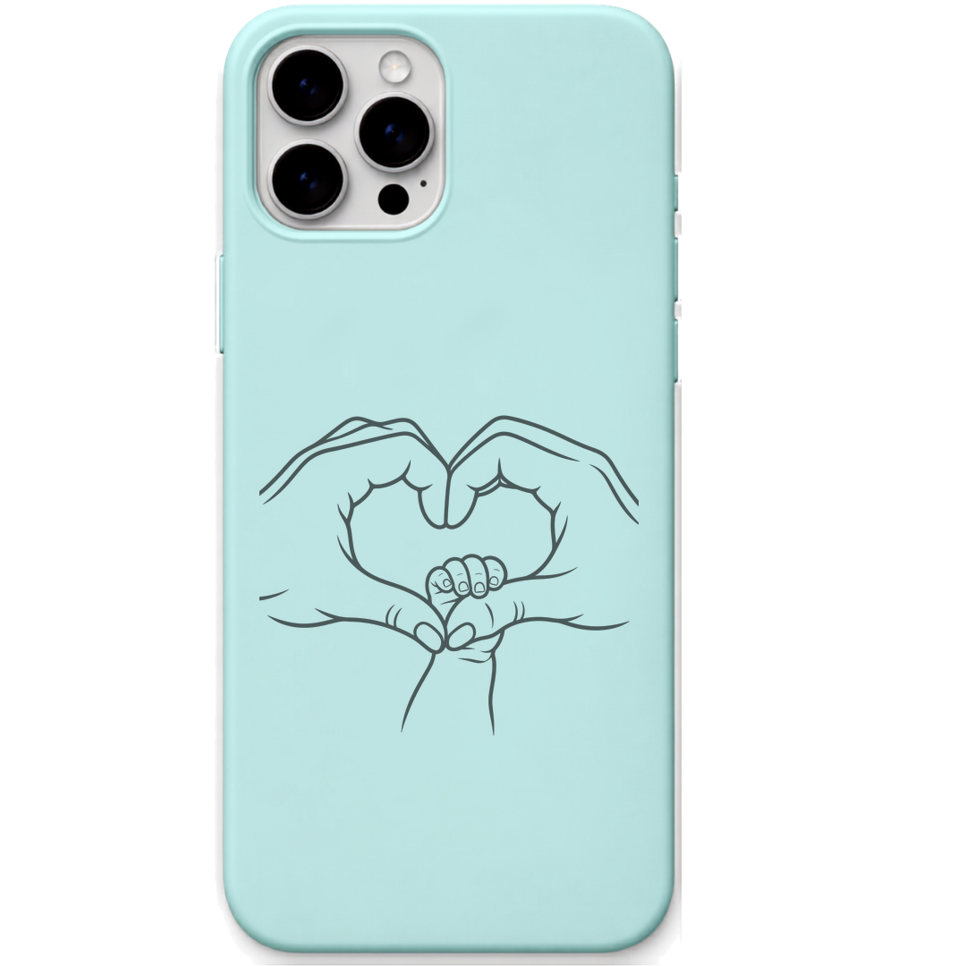 Our Little World hands baby feet heart art engraved pastel silicone phone cover in Mint Green