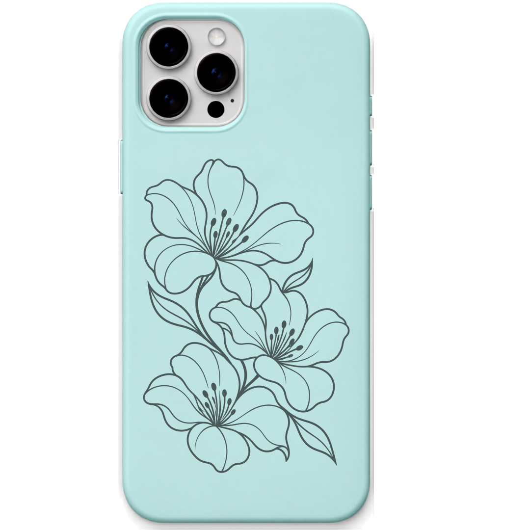Petal Current flowing floral line art engraved pastel silicone phone cover in Mint Green