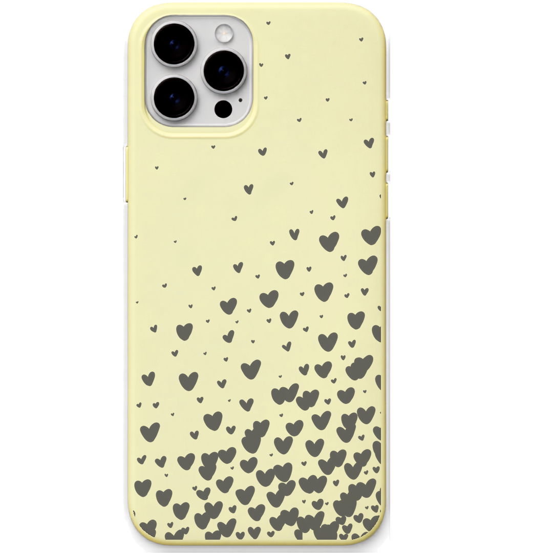 Falling Hearts engraved silicone phone cover in Lemon Yellow