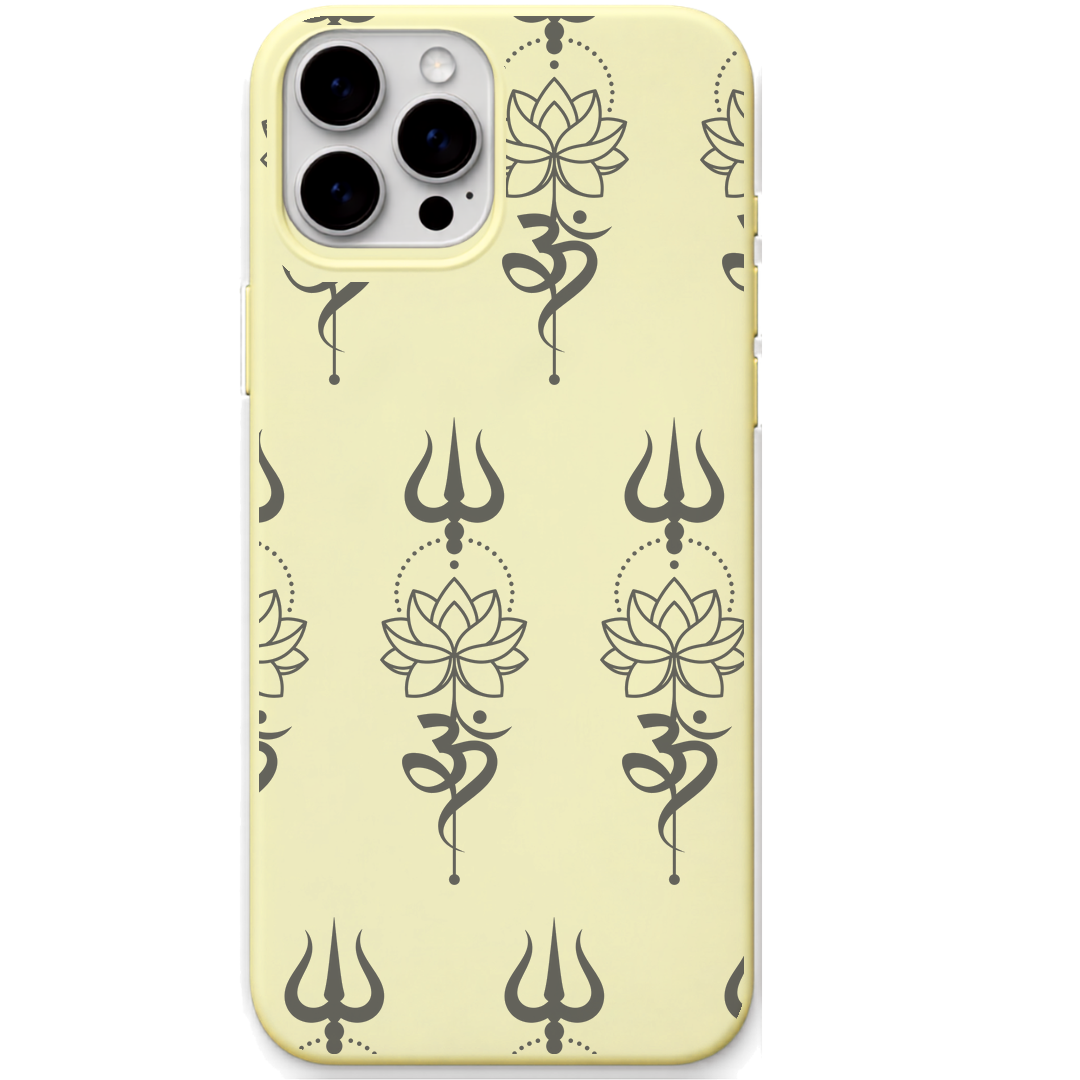 Trishul Lotus Om engraved silicone phone cover in Lemon Yellow