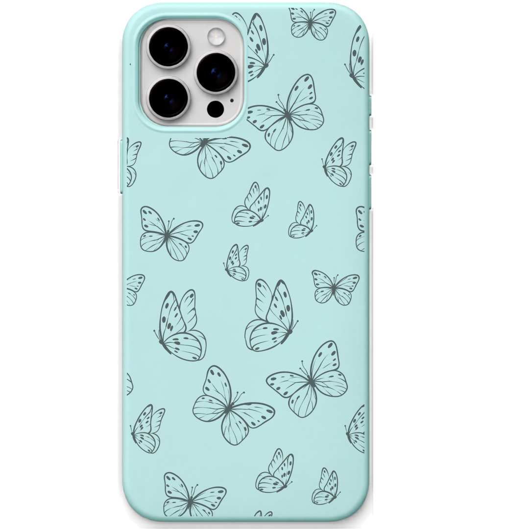 Butterfly Flight engraved silicone phone cover in Mint Green