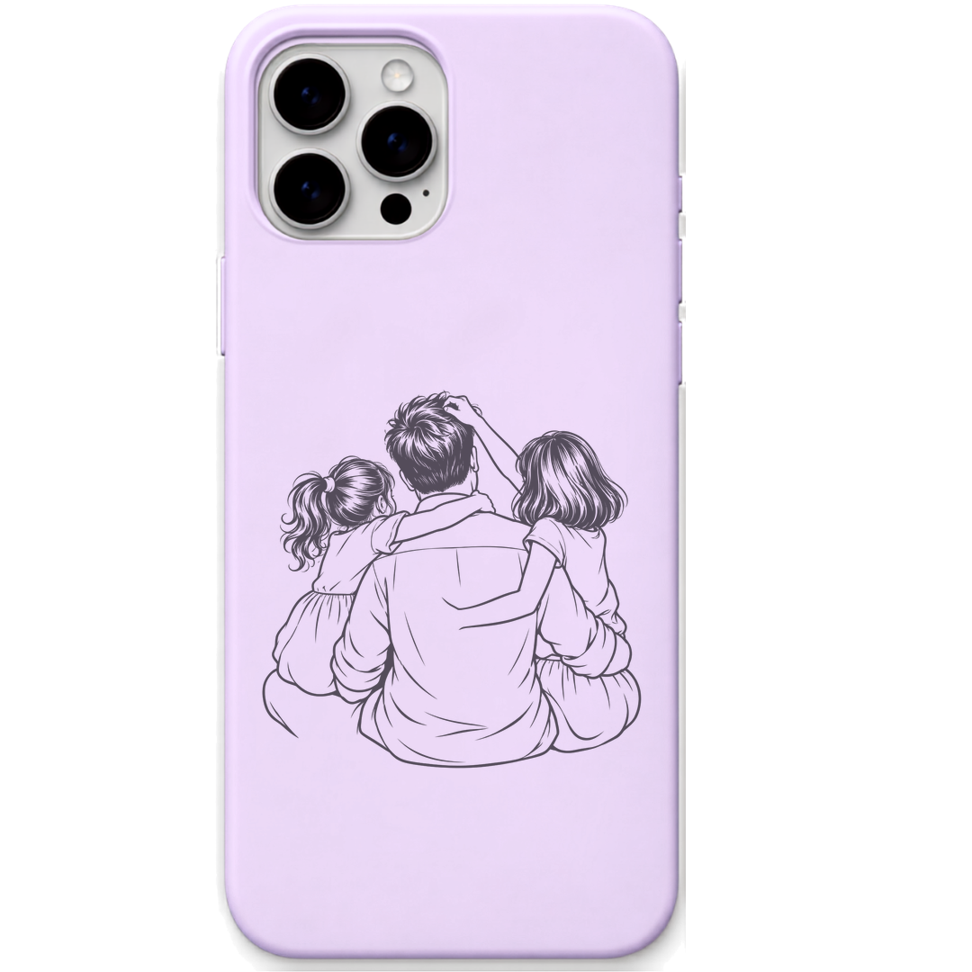 Papas Little Bosses dad two daughters line art engraved pastel silicone phone cover in Lavender