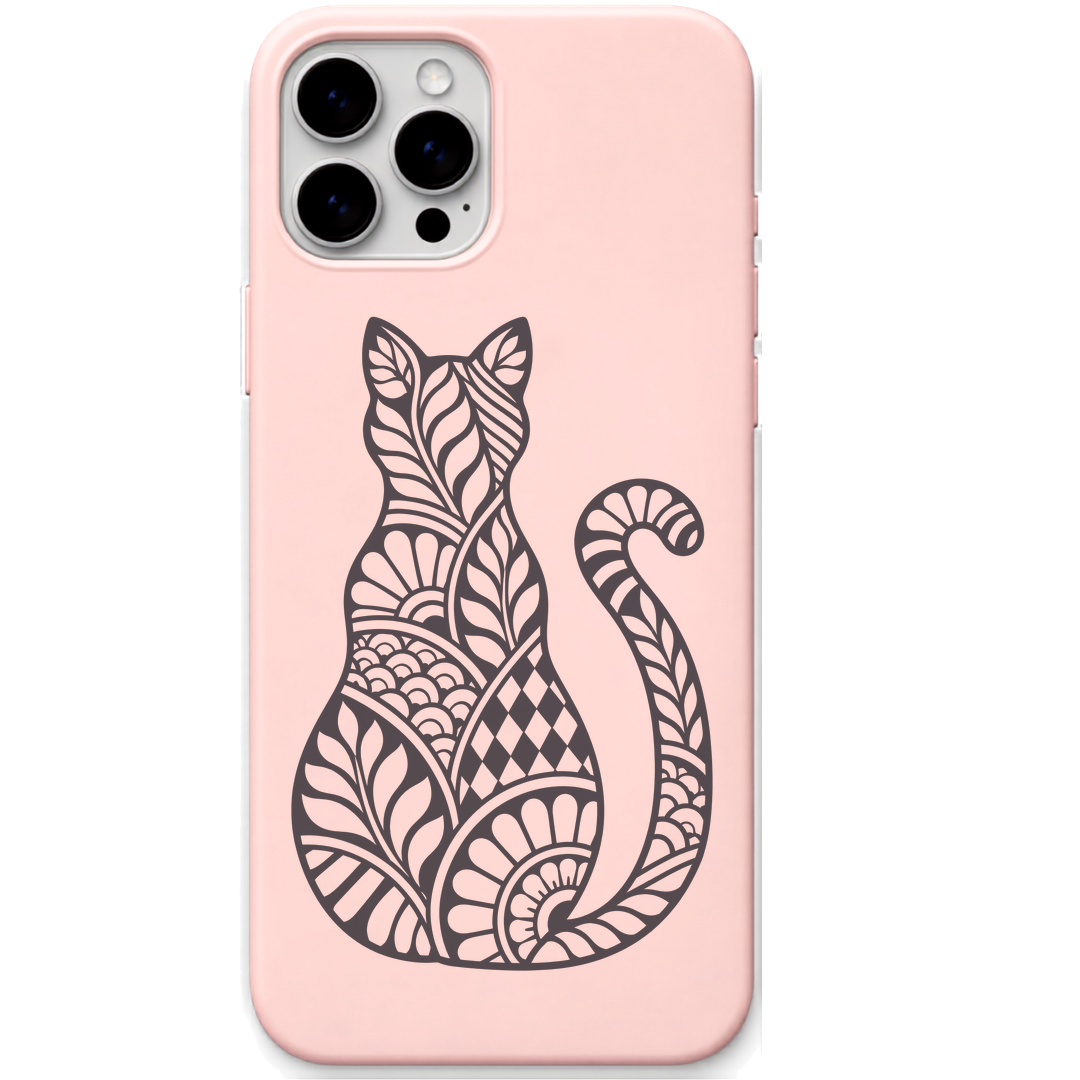 Ornamental Cat botanical cat engraved pastel silicone phone cover in Blush Pink