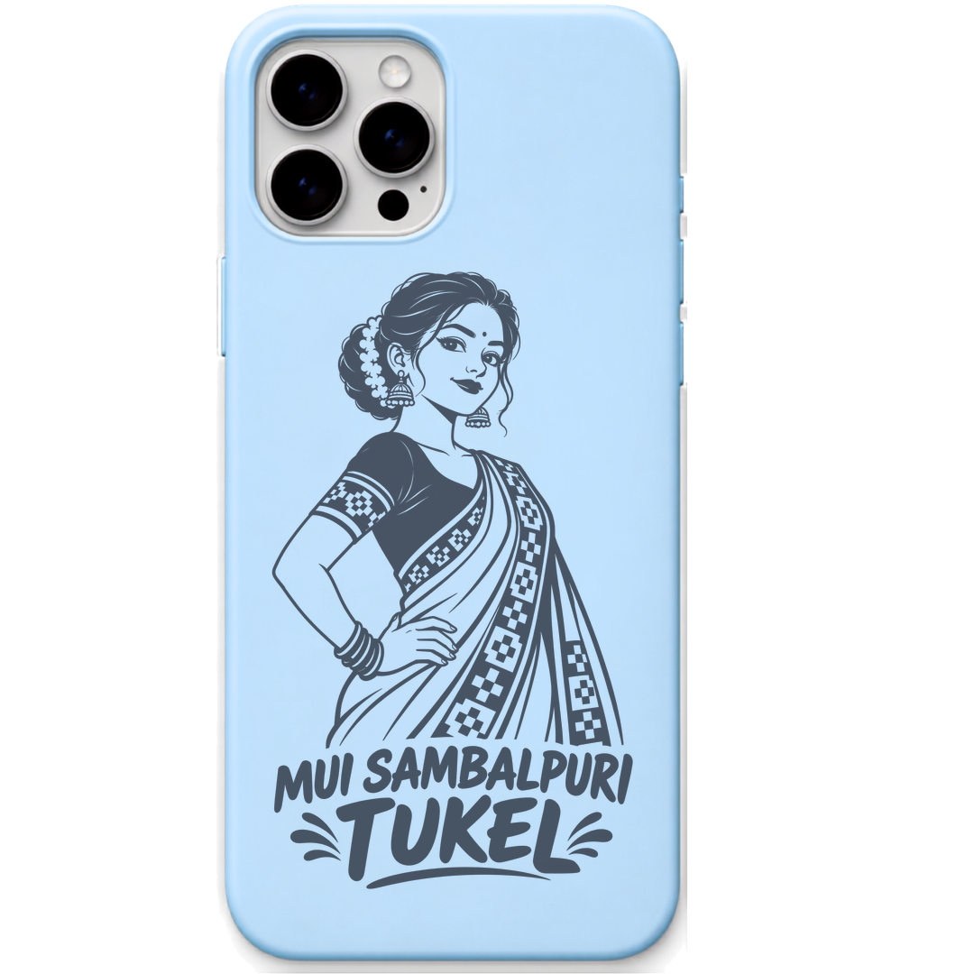 Mui Sambalpuri Tukel engraved pastel silicone phone cover in Sky Blue
