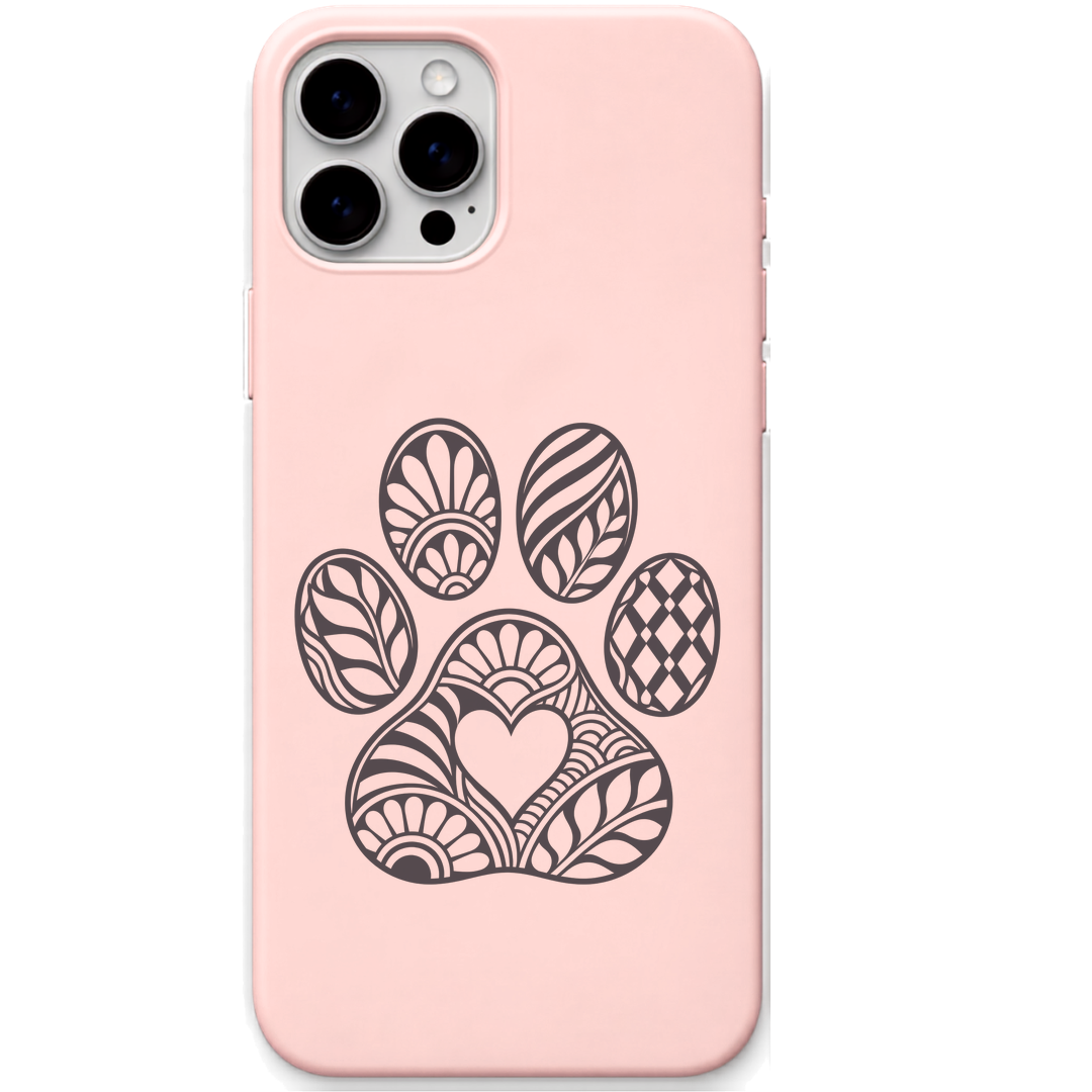 Pawprint of Love ornamental paw print engraved pastel silicone phone cover in Blush Pink