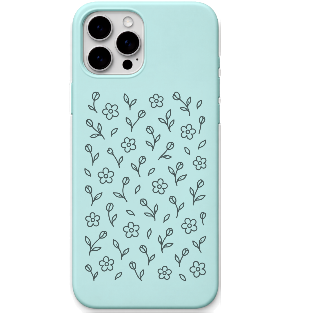 Little Joys Garden tiny floral ditsy pattern engraved pastel silicone phone cover in Mint Green