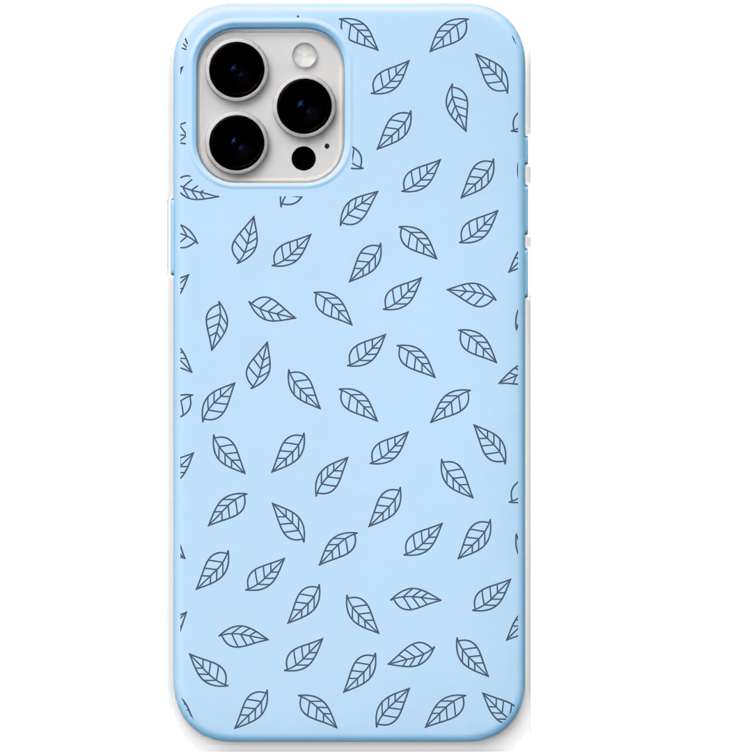 Leaf Scatter engraved silicone phone cover in Sky Blue