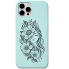 Wildflower Soul floral woman portrait engraved pastel silicone phone cover in Mint Green
