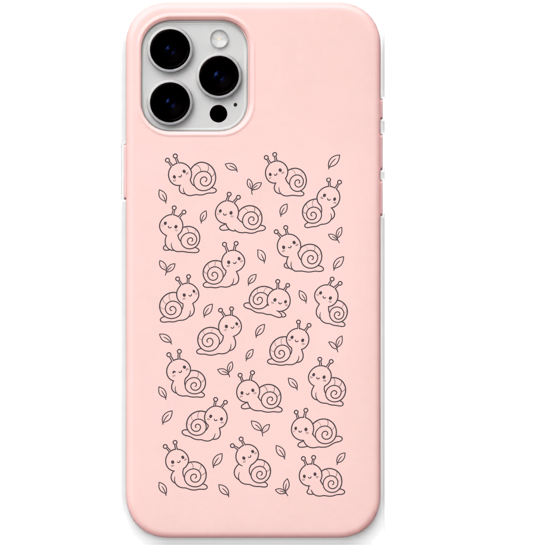 Slow Little Joys Snail cute snail pattern engraved pastel silicone phone cover in Blush Pink