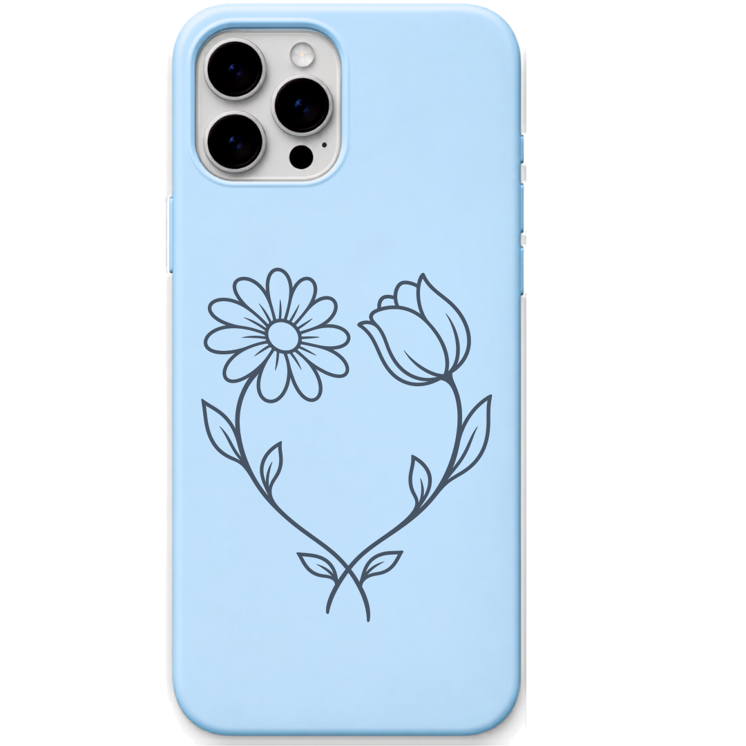 Two Stems One Heart heart shaped flower stems engraved pastel silicone phone cover in Sky Blue