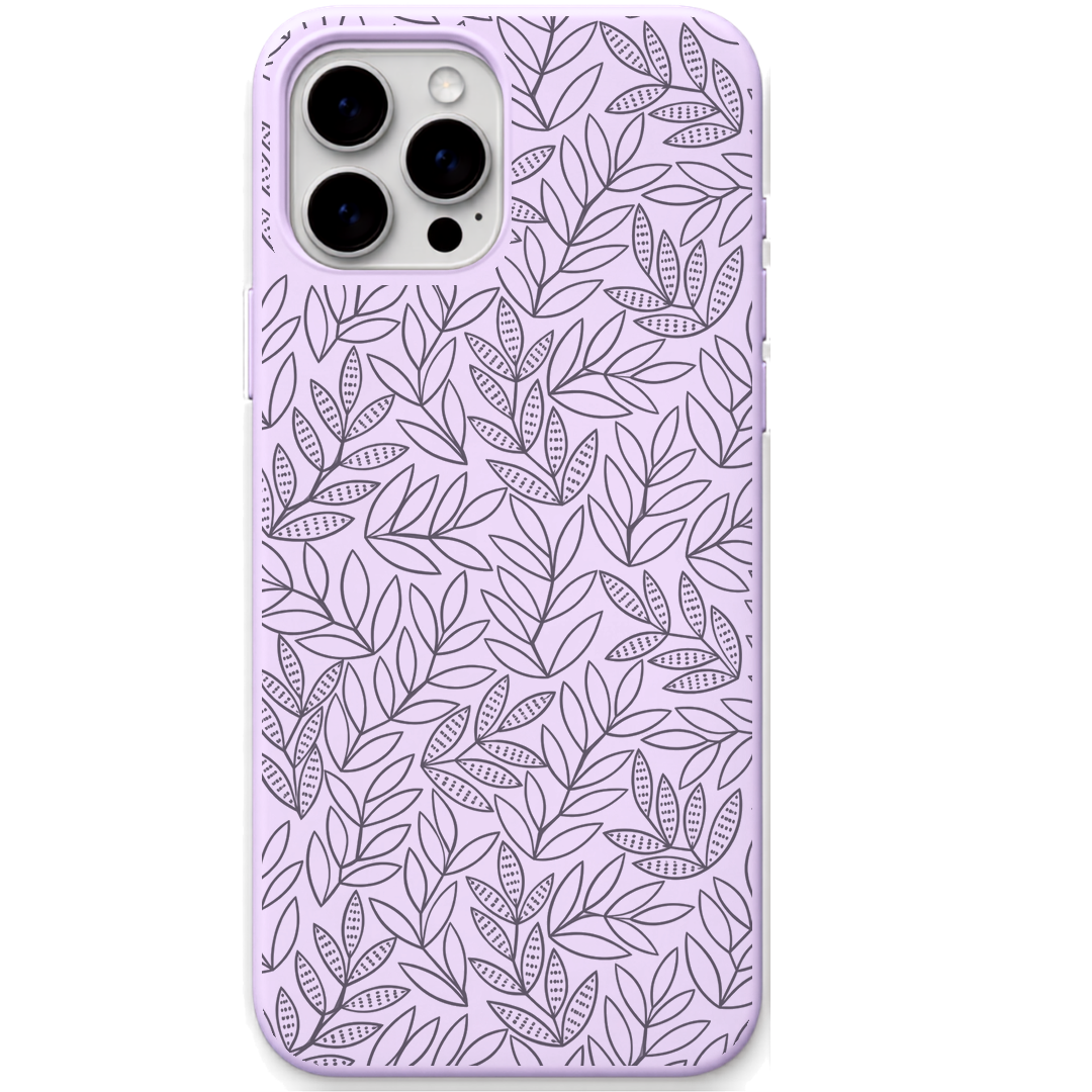 Leafy Branches engraved silicone phone cover in Lavender