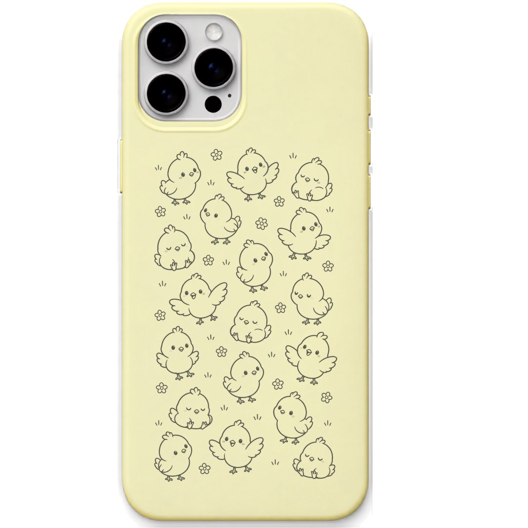 Tiny Chick Energy cute baby chick pattern engraved pastel silicone phone cover in Lemon Yellow