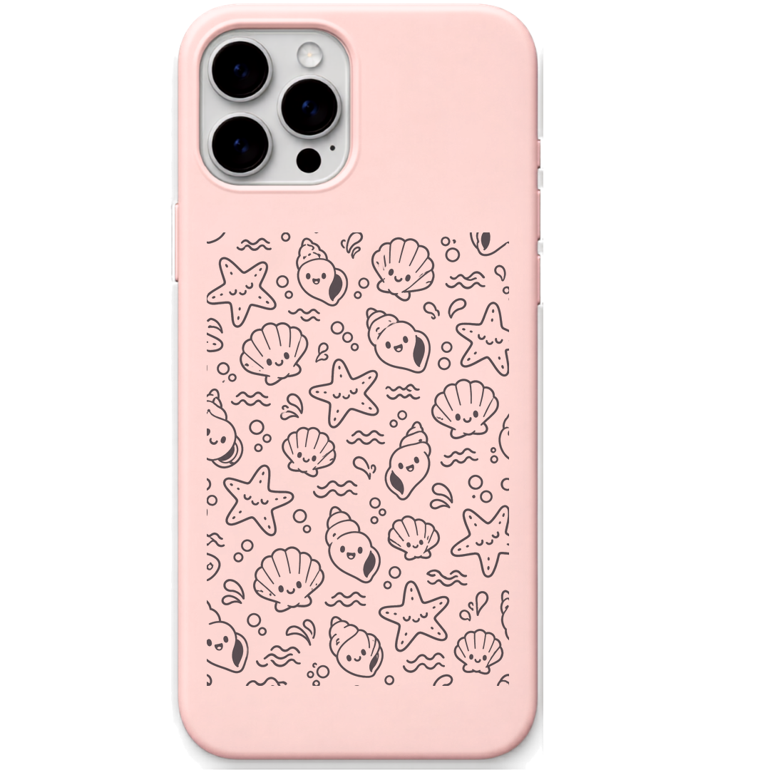 Coastal Mischief engraved pastel silicone phone cover in Blush Pink