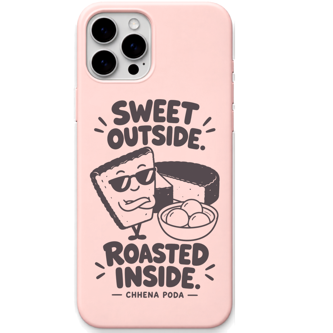 Chhena Poda Sweet Outside Roasted Inside engraved pastel silicone phone cover in Blush Pink