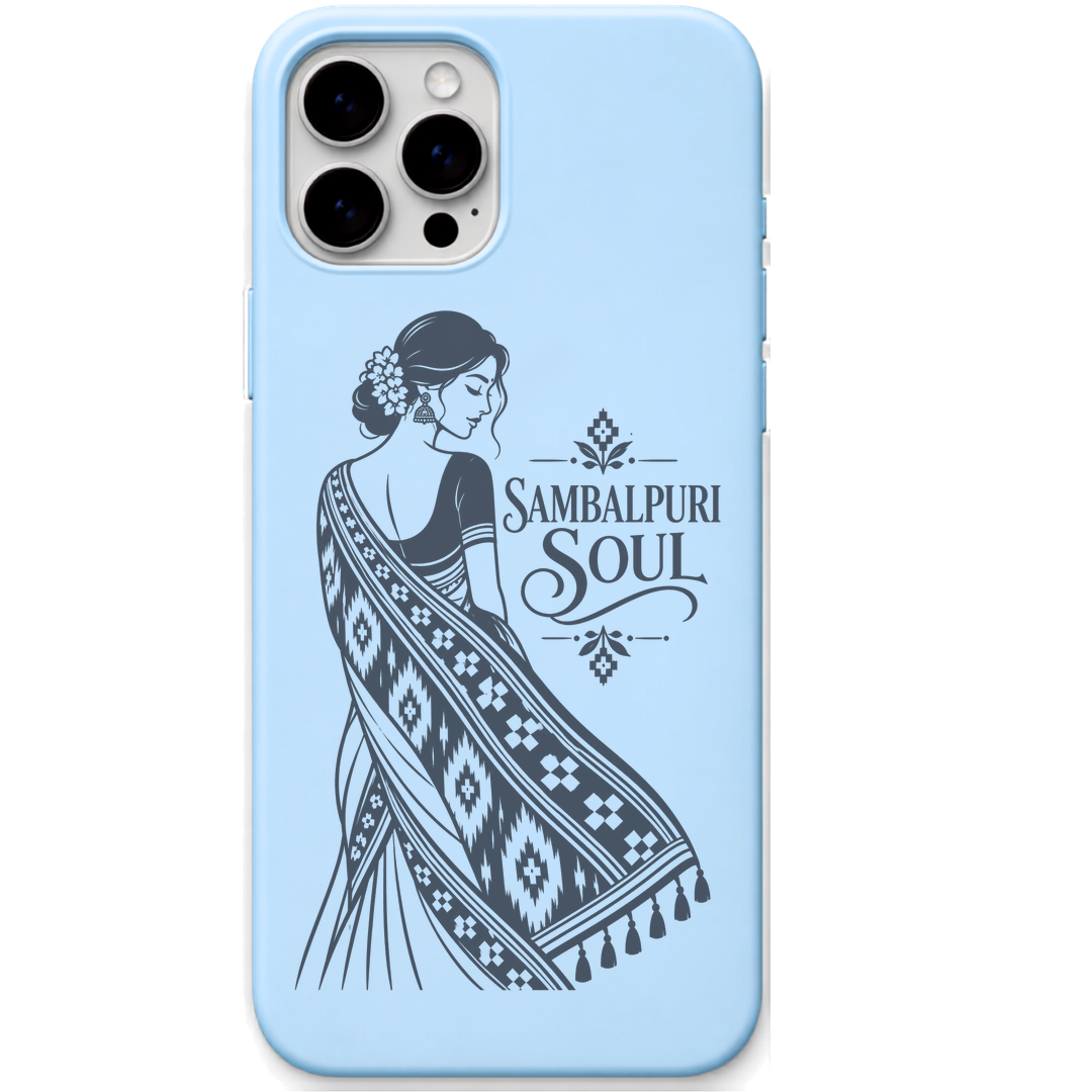 Sambalpuri Soul engraved pastel silicone phone cover in Sky Blue