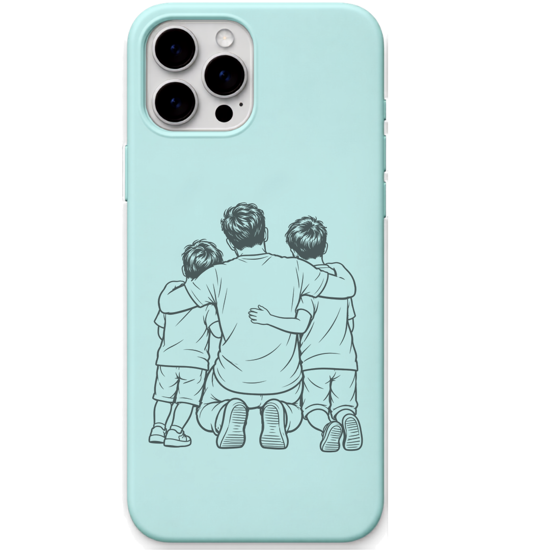 Team Papa dad two sons line art engraved pastel silicone phone cover in Mint Green
