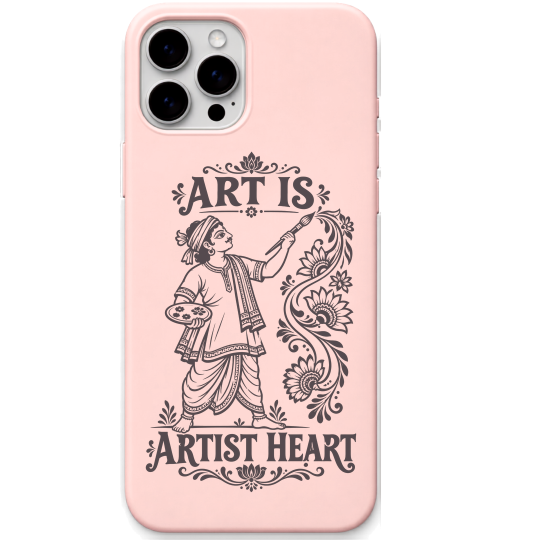 Art Is Artist Heart Pattachitra engraved pastel silicone phone cover in Blush Pink