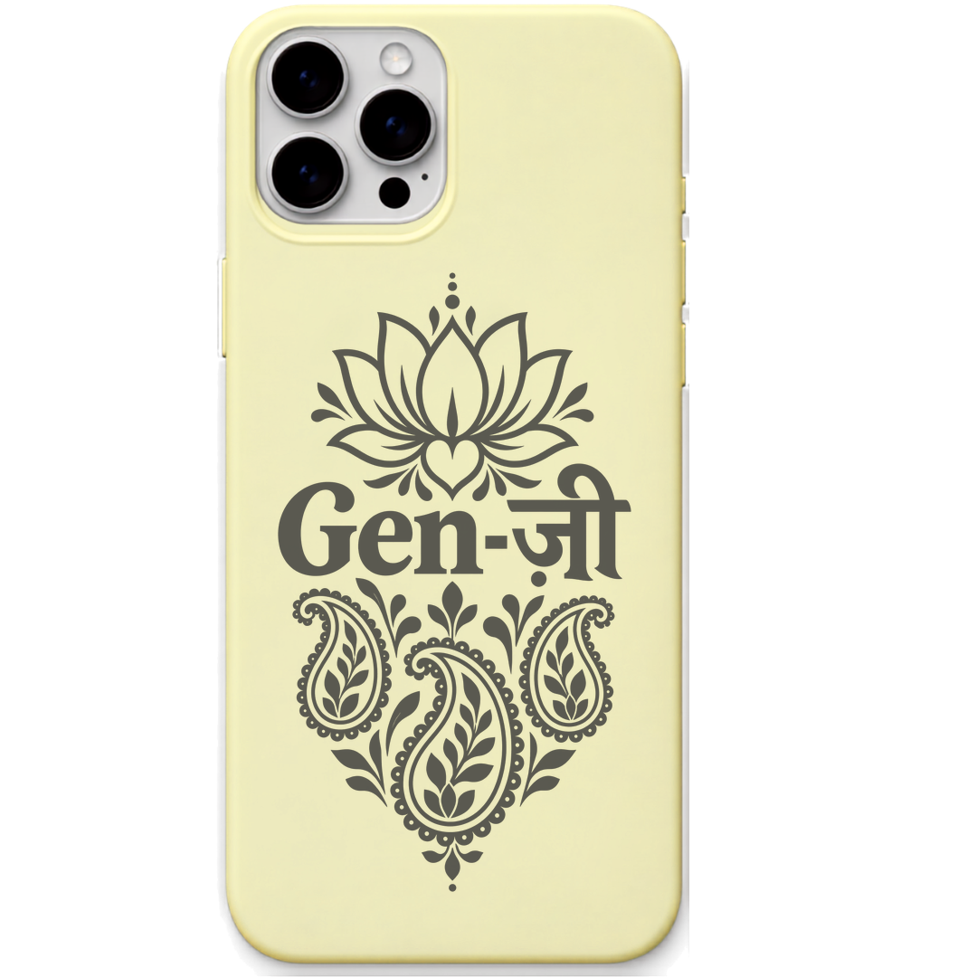 Gen-Zee Desi Roots lotus paisley lettering engraved silicone phone cover in Lemon Yellow