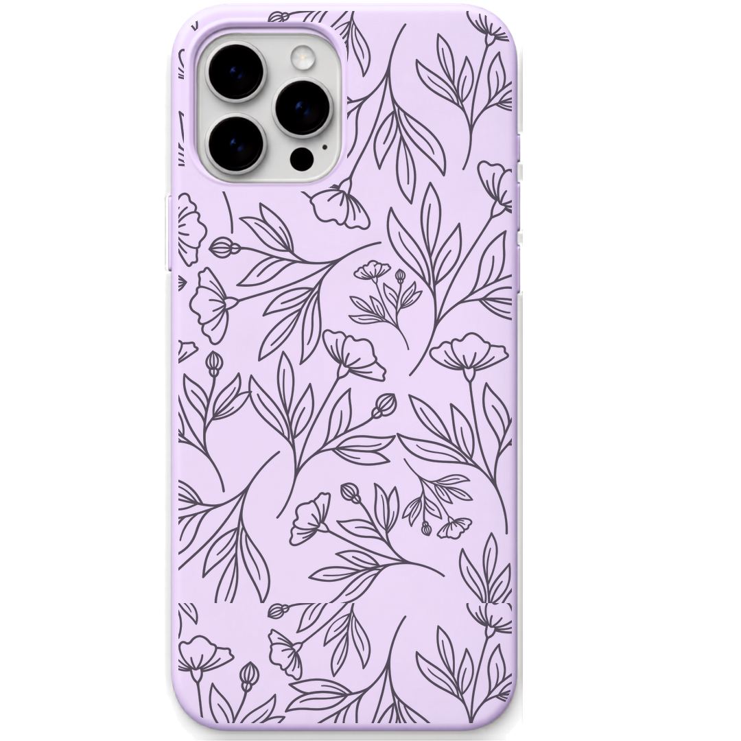 Wildflower Drift engraved silicone phone cover in Lavender
