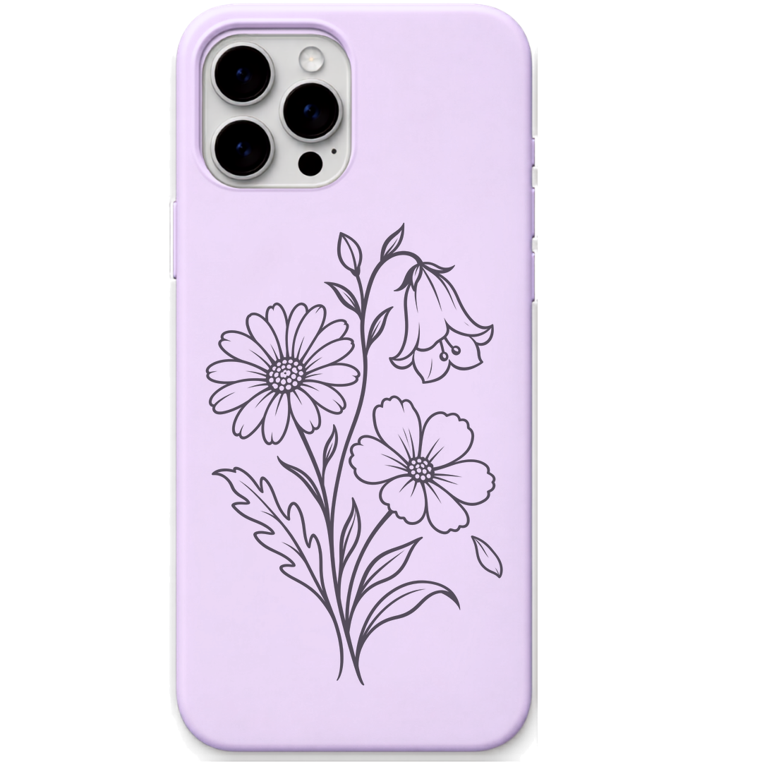Wildflower Energy wildflower bouquet engraved pastel silicone phone cover in Lavender