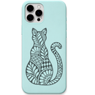Ornamental Cat botanical cat engraved pastel silicone phone cover in Mint Green