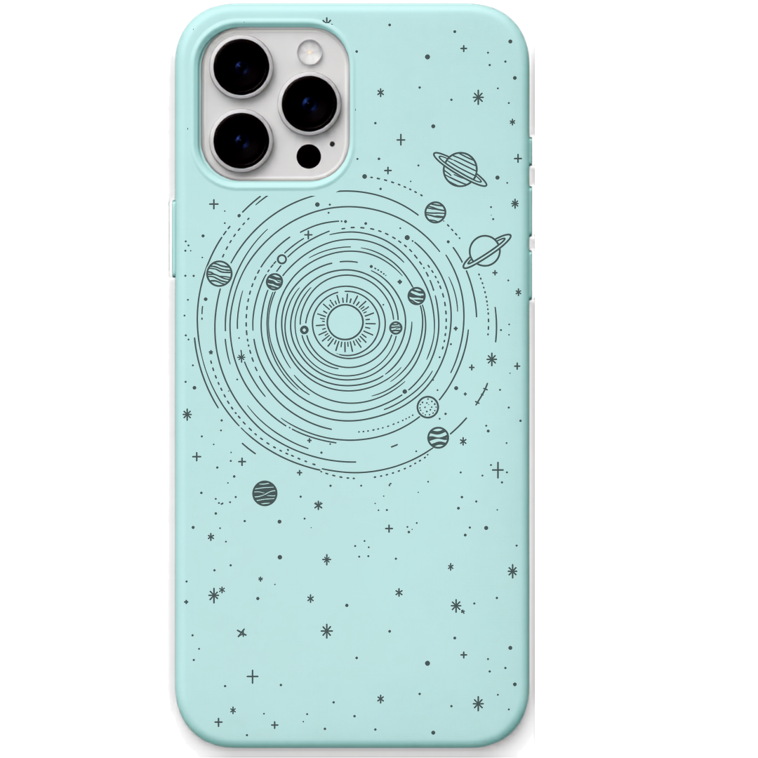 Orbit Dreams engraved silicone phone cover in Mint Green