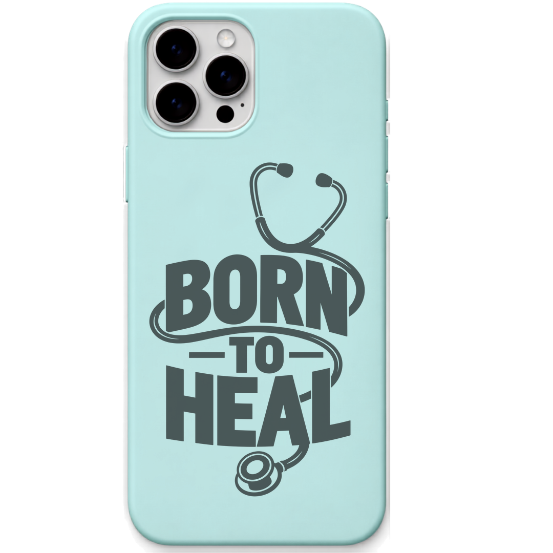 Born To Heal engraved silicone phone cover in Mint Green