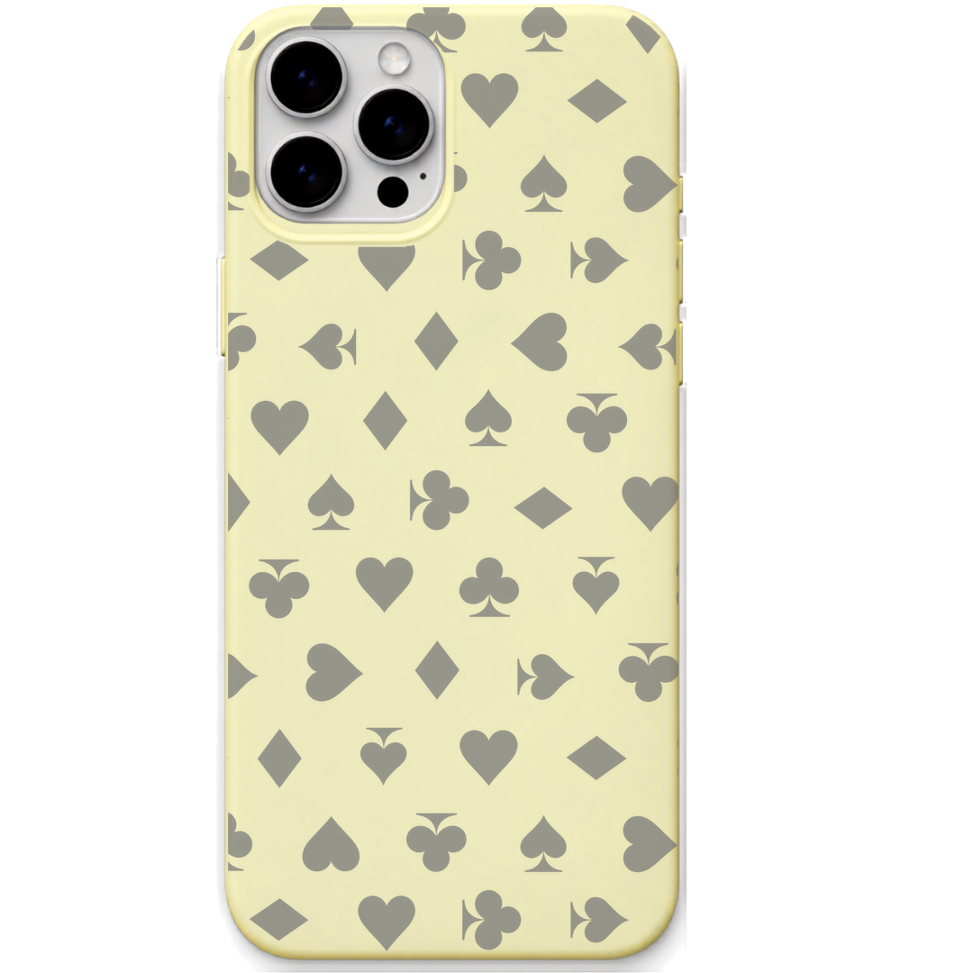 Card Suit Shuffle engraved silicone phone cover in Lemon Yellow