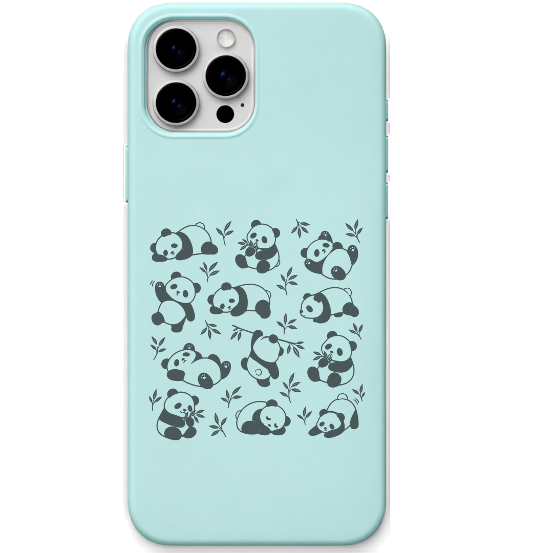 Panda Mood Repeat panda all over pattern engraved pastel silicone phone cover in Mint Green