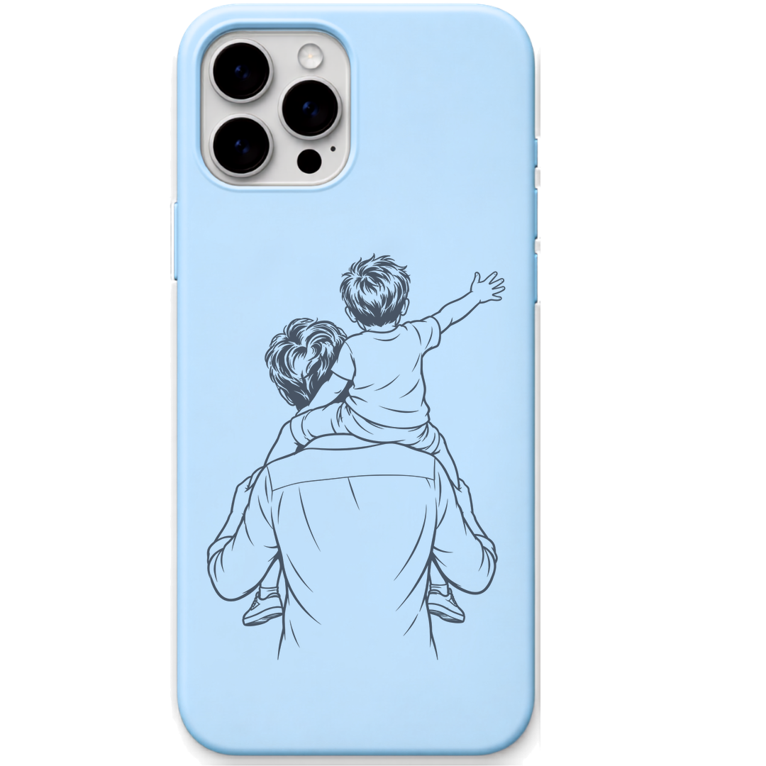Papa My Highest View dad shoulder ride line art engraved pastel silicone phone cover in Sky Blue